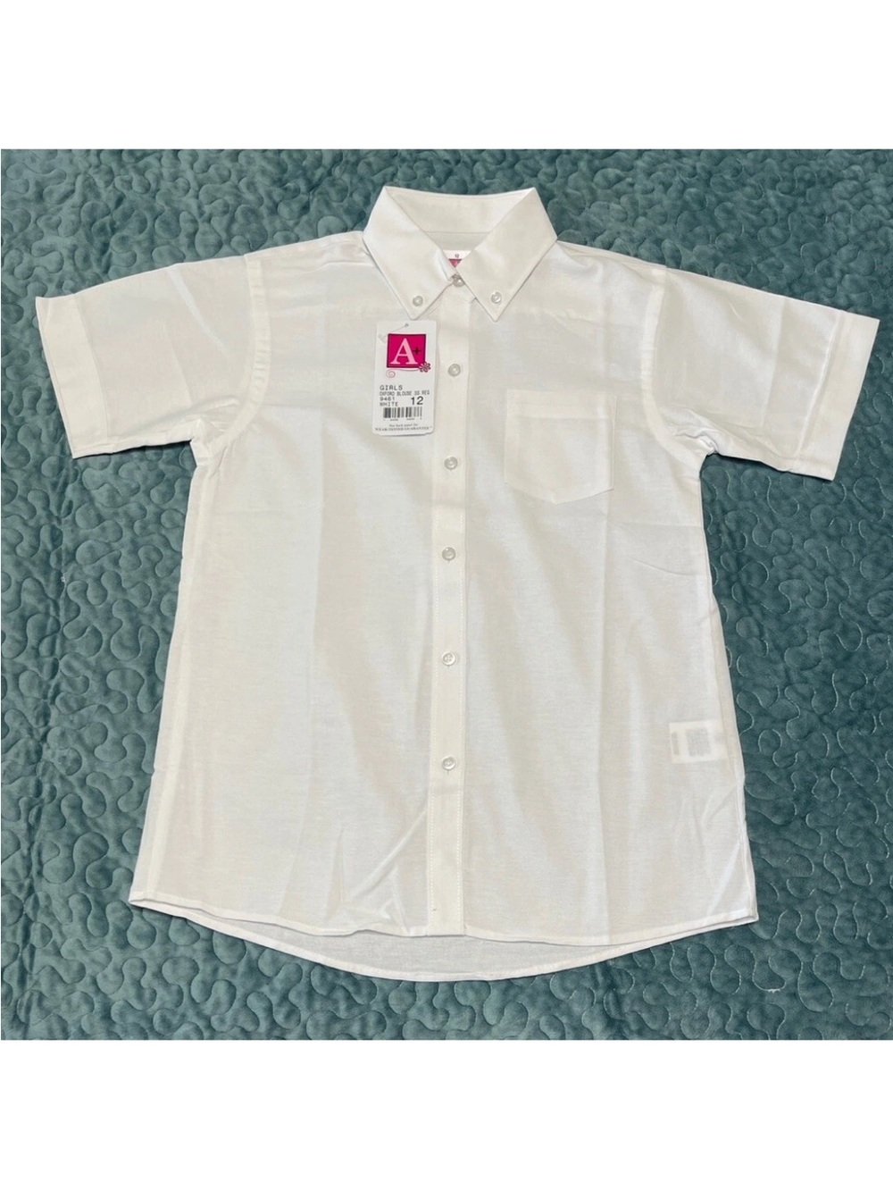 A+ School Apparel Uniform Girls Oxford Blouse Shirt SZ 12 SS White Button Collar